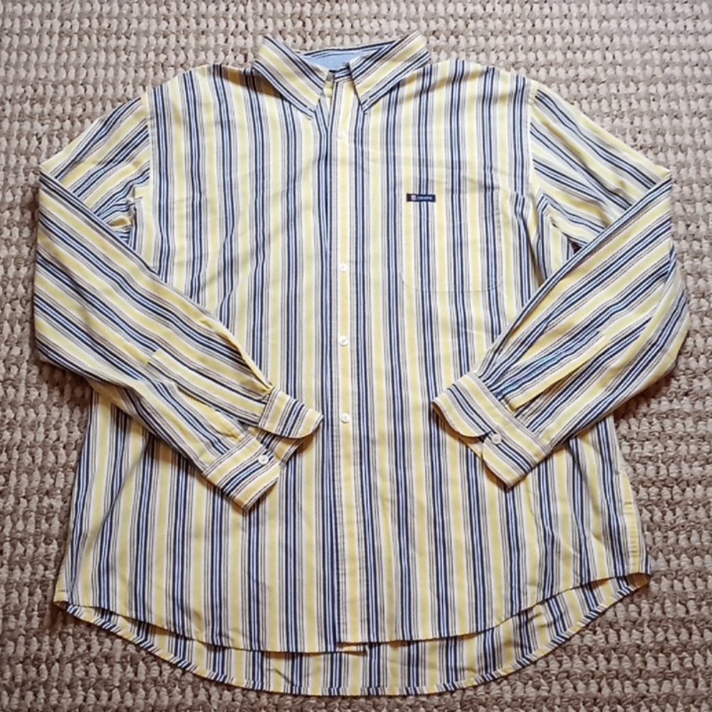 Chaps Shirt Long Sleeve XL Top Easy Care Stripes Button Up Collar Top